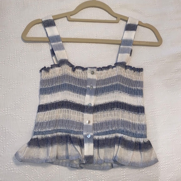 NWOT By Together Blue and White Smocked Tank Top with Ruffle. Size S - Picture 1 of 5